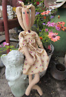 VINTAGE BUNNY RABBIT TEDDY BEAR PRIMITIVE HAND CRAFTED DOLL  DRESS ARTIST OOAK