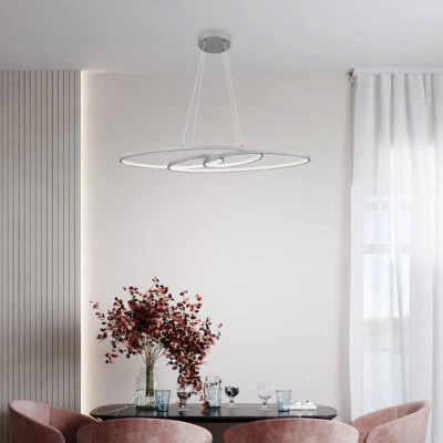 Lampadario A Sospensione Per Tavolo CCT Memory Argento Alluminio LED H 120 Cm - Immagine 1 di 4