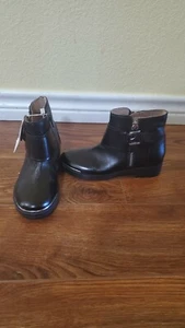 NEU ZARA MÄDCHEN ECHTLEDER SCHWARZ METALL CAP TOE LINE STIEFELETTEN GR.36 - Bild 1 von 6