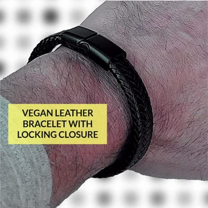 Schwarzes veganes Leder Armband Flechtband mit Sicherheitsverschluss minimalistisch Boho - Bild 1 von 14