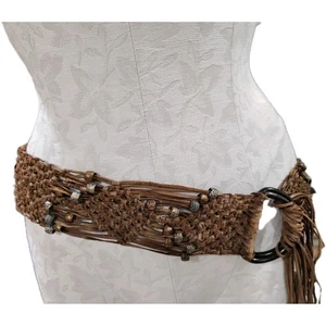 Bohemian geflochtener brauner Ledergürtel Damen Hüftgürtel geflochtene Schnalle - Bild 1 von 5