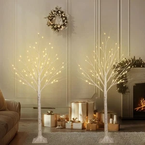 2 Pack 4FT 100LED Christmas Lighted Birch Tree, Timer Function Prelit Artific... - Picture 1 of 6