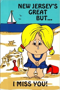 New Jersey ist toll, aber ich vermisse dich Mädchen am Strand Postkarte - Bild 1 von 2