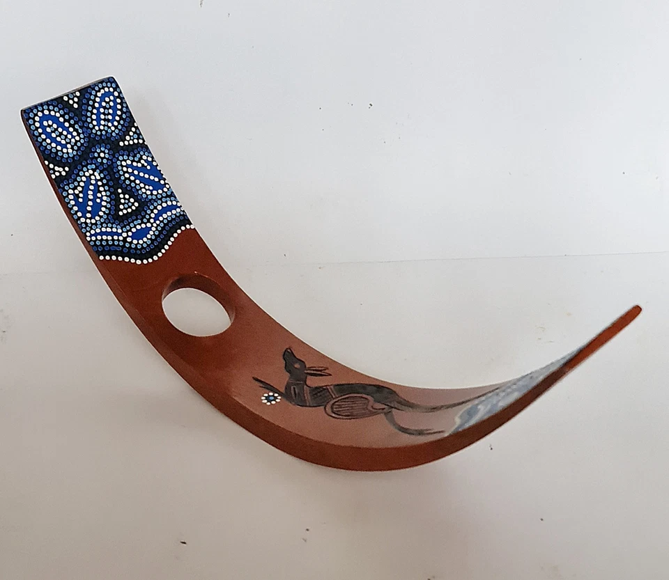 Auténtico Portabotellas de Vino de Madera Arte Aborigen Indígena Canguro Australia Foto 1 de 4