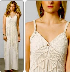 DENIM & SUPPLY Ralph Lauren Size M Fringe Macrame Maxi Dress Boho Festival NWT - Picture 1 of 12
