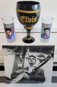 LOT OF ELVIS PRESLEY MEMORABILIA CALENDAR GOBLET AND 2 HIGHBALL TUMBLERS - Picture 1 of 11