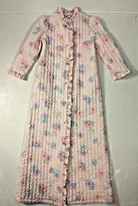 1970s Vintage Quilted Lazy Life Pink Floral Long Robe SZ House Robe Grannycore - Picture 1 of 9