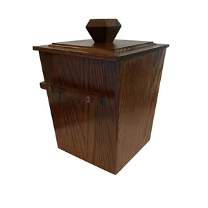 MCM Ice Bucket With Lid & Liner Dark Oak Wood RARE Square Shape Brutalist - Picture 1 of 10
