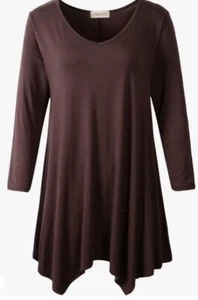 Camisas de vestir LARACE tops para mujer túnica asimétricas manga 3/4 grandes marrón - Imagen 1 de 5