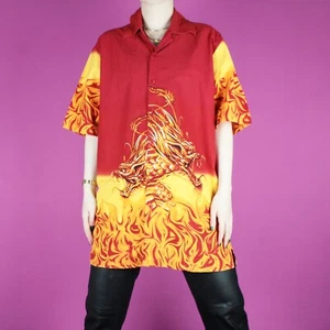 VINTAGE flame 2000s y2k 90s mens womens anime dragon red shirt top medium large - Picture 1 of 14