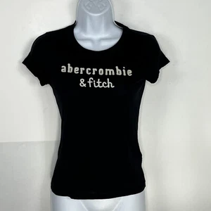 Abercrombie & Fitch Kids Top Sz L Black White Logo Short Sleeve Round Neck Tee - Picture 1 of 10