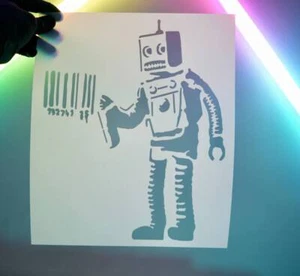 Banksy Barcode Robot Stencil – Street Art, Graffiti, Urban, Modern, Pop Culture - Picture 1 of 5