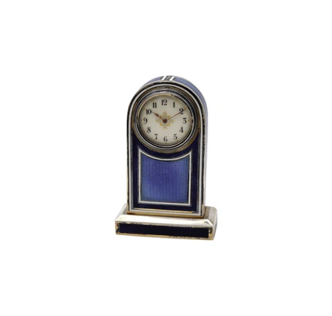 Edwardian 1905 Neo Classic Guilloché Enamel Miniature Boudoir Clock 925 Sterling Cover