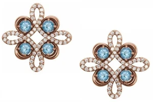 2.00ct Diamante Redondo Natural 14k Oro Rosa Zafiro Aniversario Tuerca Pendiente - Imagen 1 de 3