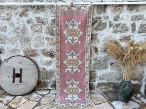 Handmade Turkish Runner Rug 3x8 Dark Pink Wool Oriental Carpet Entryway Area Rug - Picture 1 of 10
