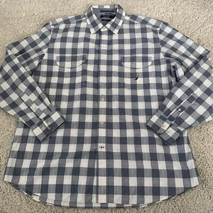 Nautica Shirt Mens Sz XL Classic Fit Buffalo Plaid Navy Blue Ivory Cotton - Picture 1 of 6