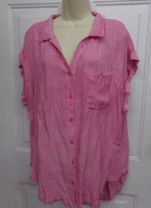 Umgee Womens XL Serena Pink Button Front Top Shirt Blouse Loose Fit Casual NEW - Picture 1 of 4