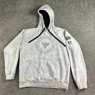 Under Arour Project Rock Hoodie Mens Medium White Beige Camouflage Sweatshirt - Image 1 of 4