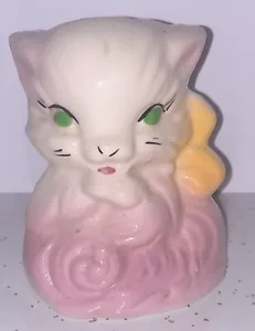 Fioriera gatto gattino vintage anni 50 vaso 4" rosa - Foto 1 di 7