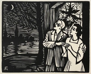 Conrad Felixmüller (1897-1977 Berlin) Holzschnitt „Ehepaar“ ~1947. Monogrammiert - Bild 1 von 1