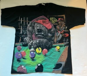 VTG Russ Tock Shirt Bad Dog Billiards All Over Print Sz Large Single Stitch USA - Picture 1 of 11