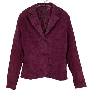Chaqueta Blazer De Colección Danier Cuero Gamuza Genuino Abotonada Borgoña Granate Talla M - Imagen 1 de 8