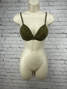 VTG Victoria’s Secret T-shirt Full Coverage Green Striped Bra Lightly lined 34B - Picture 1 of 8