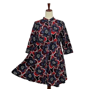 Zuri Kenya Jardin Red Blue floral a line Banded Collar shirt Dress Pockets XL - Picture 1 of 9