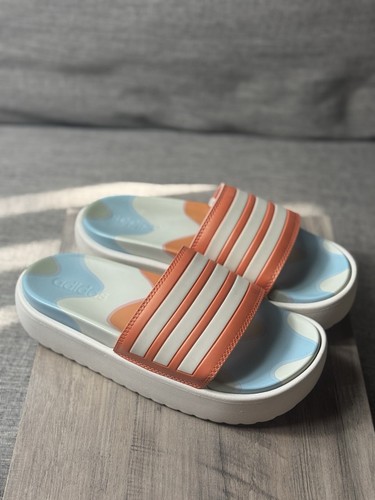 Sandali Adidas Adilette platform slide donna taglia 9 arancione bianco 3 righe