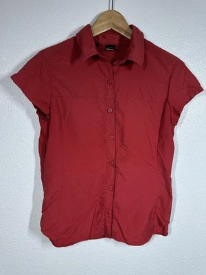 REI Shirt Womens Medium Red Button Up Vented UPF 30+ Short Sleeve Hiking Travel - Изображение 1 из 4