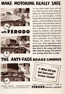 Ferodo Brake Linings Print Ad 1953 Chapel-en-le-Frith UK Automotive Safety - Picture 1 of 1