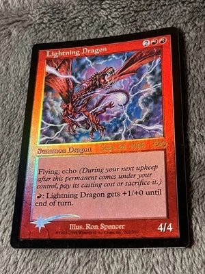 Lightning Dragon Urza’s Saga 1st FOIL Pre-Release Promo Magic MTG LP - Image 1 of 4