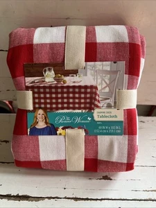 Pioneer Woman Charming Check 60" x 102" Cotton Blend Fabric Tablecloth Red White - Picture 1 of 5