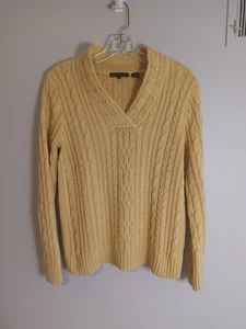 Jeanne Pierre 100% Cotton Cable Knit Shawl Collar Sweater Yellow Sz Medium - Picture 1 of 5
