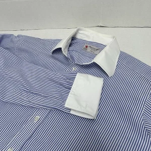 Turnbull & Asser Size 17 Blue & White Striped Shirt French Cuff Collar Contrast - Picture 1 of 4