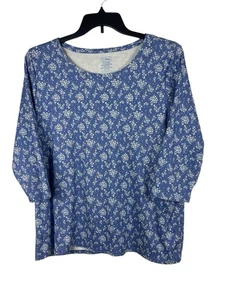 L.L. Bean 2X Plus blau Blumen super weich Strick Top 3/4 Arm Supima Baumwolle - Bild 1 von 10