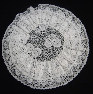 Vtg White Lace Doilie Double Ruffle Floral Design 13" Diameter Granny Chic - Picture 1 of 6