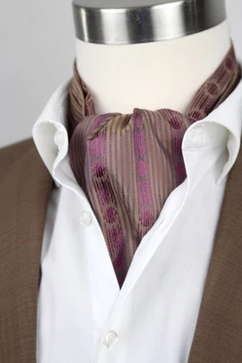 Men's Cravat Ascot 100%silk Gift Box Brown with ornament A244 - Image 1 of 4