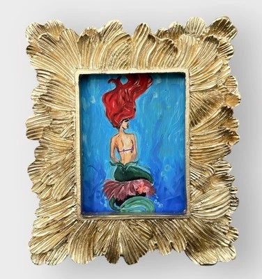Mini impresión acuarela sirena de mi pintura original en marco estilo vintage Foto 1 de 4
