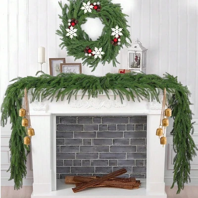 (2) Guirnalda de Navidad de pino Norfolk 6 pies artificial toque real verde para manto Foto 1 de 4