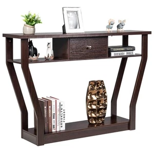 3-Tier Console Table, 47'' Wooden Entryway Table w/Open Storage Shelves & Dra... - Picture 1 of 9