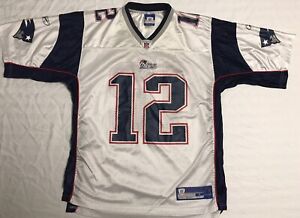 Reebok White NFL New England Patriots Tom Brady #12 Away Jersey Mens Size L