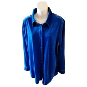 Soft Surroundings Royal Blue Velvet Long Tunic Button Front Blouse Size Large - Picture 1 of 6