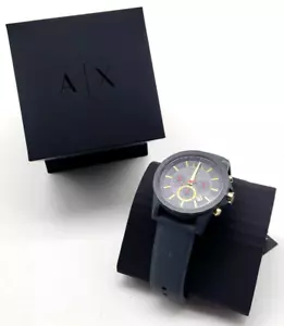 Armani Exchange Men's Chronograph Quartz Black Silicone Strap Wristwatch - Picture 1 of 5