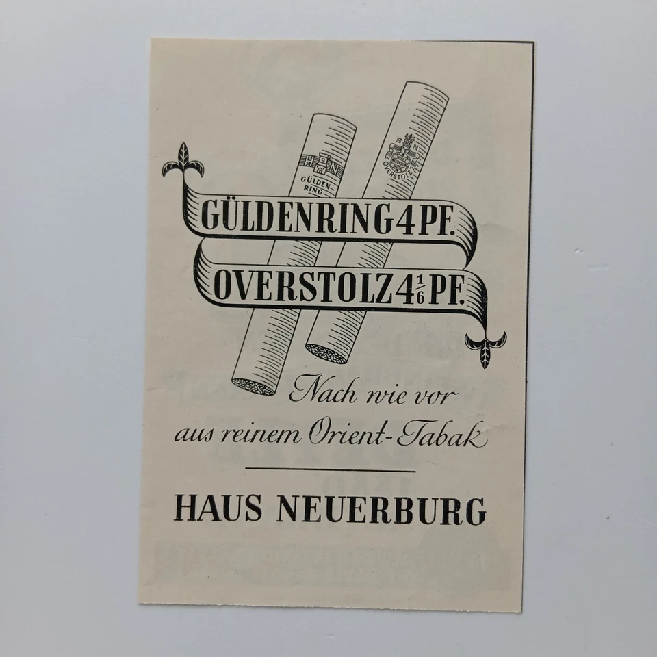 1943 Güldenring Overstolz Haus Neuerburg Tabak, Werbeanzeige, Werbung, Reklame - Bild 1 von 1