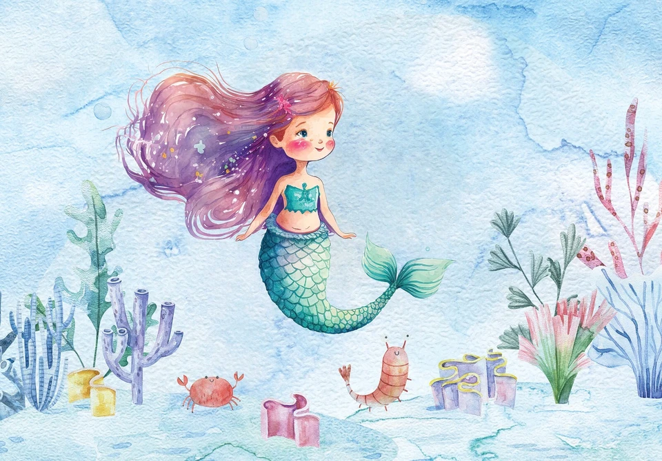 KINDERZIMMER DINOSAURIER LUFTBALLONS MEERJUNGFRAU Vlies Fototapete TAPETE XXL - Bild 1 von 1