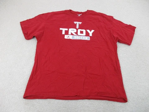 Troy Trojans Shirt Adult 2XL XXL Red White Soccer Champion Casual Mens A76 Cover