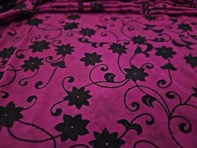 Floral Flock Gasa Púrpura Ocasión Especial Ropa Negro Flor Por Yarda   Foto 1 de 3