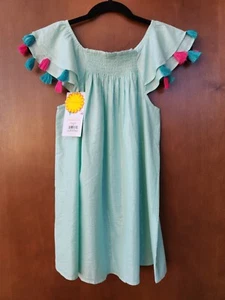Girls ~Masala~ Aqua Metalic Lined Sundancer Dress w/ Colored Tassles Size 12 NEW - Picture 1 of 8
