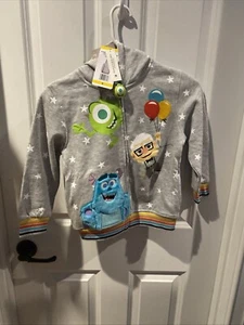 Disney 100 PIXAR Monsters Inc Up Full Zip Hoodie W/ Pockets Grey BOYS 6 - Picture 1 of 15